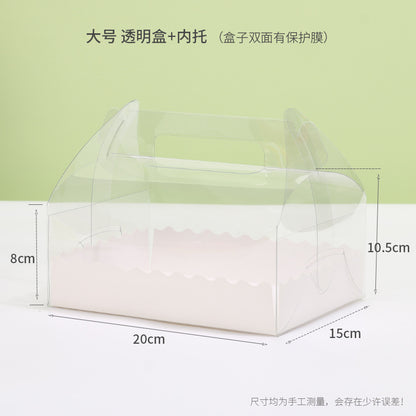 Kraft gable box large clear transparent body with white tray and dimension callouts