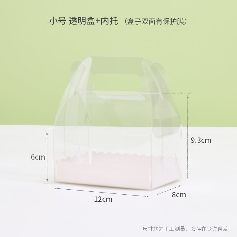 Kraft gable box small clear transparent body with white tray and dimension callouts
