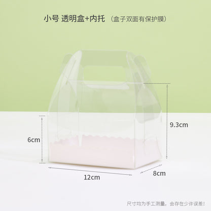 Kraft gable box small clear transparent body with white tray and dimension callouts