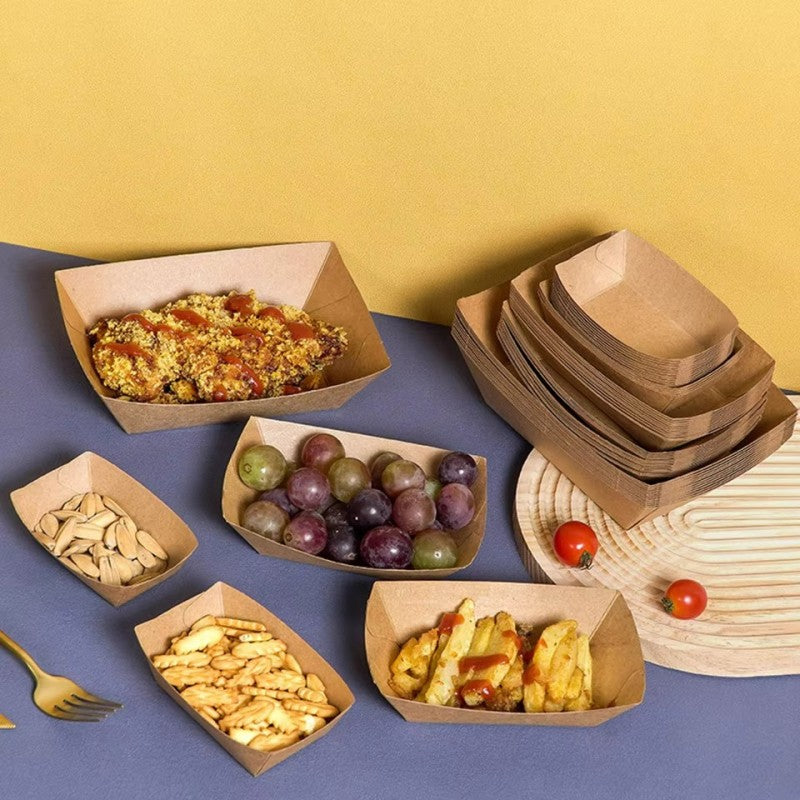 Disposable Kraft Paper Food Trays - Leak-Resistant Takeout Containers for Restaurants