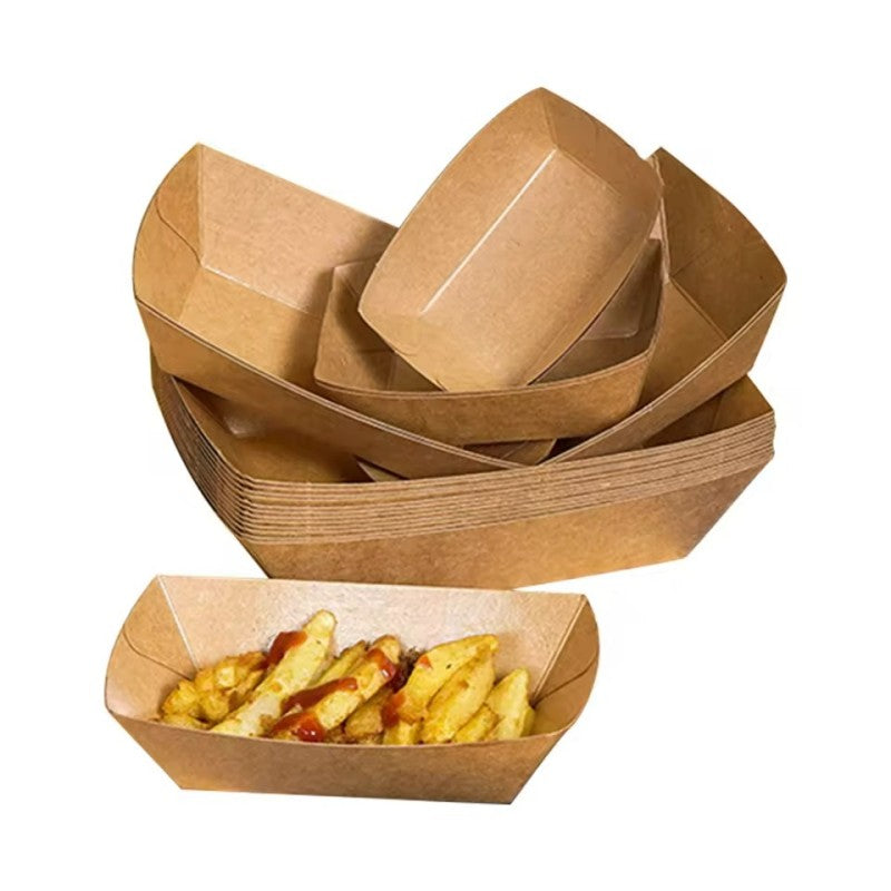Disposable Kraft Paper Food Trays - Leak-Resistant Takeout Containers for Restaurants