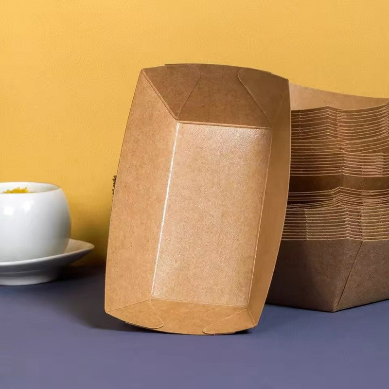 Disposable Kraft Paper Food Trays - Leak-Resistant Takeout Containers for Restaurants
