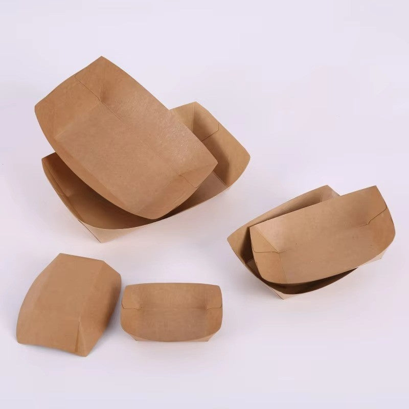 Disposable Kraft Paper Food Trays - Leak-Resistant Takeout Containers for Restaurants