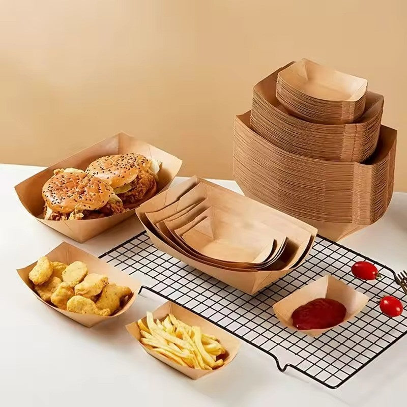 Disposable Kraft Paper Food Trays - Leak-Resistant Takeout Containers for Restaurants