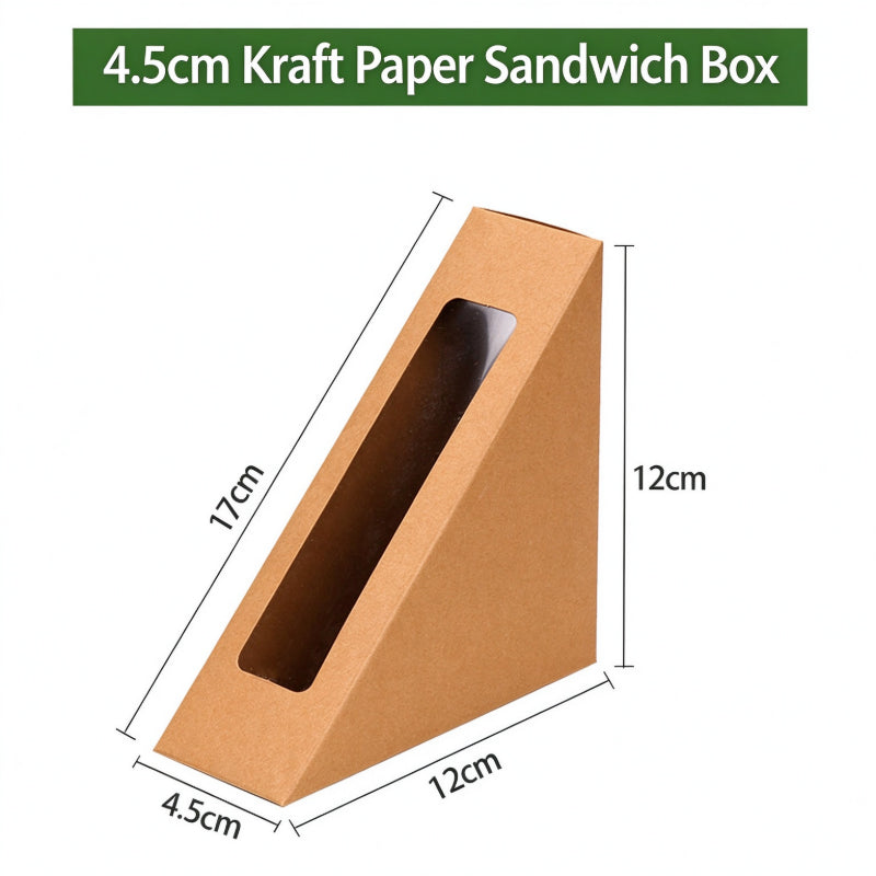 Sandwich wedge box 4.5cm width kraft finish with printed dimension callouts
