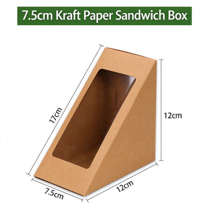Sandwich wedge box 7.5cm width kraft finish with printed dimension callouts