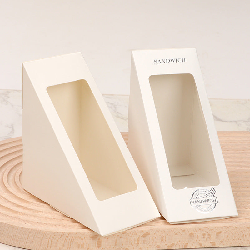 Sandwich wedge box two white units showing plain and custom printed surfaces