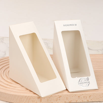 Sandwich wedge box two white units showing plain and custom printed surfaces