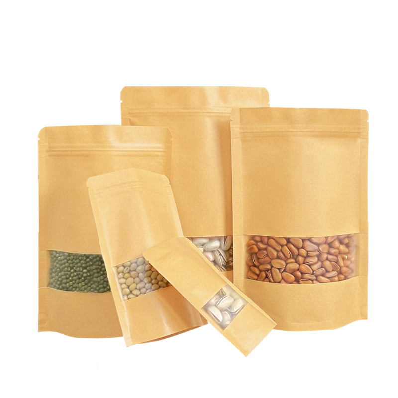 Kraft stand-up pouch natural brown pouches with diagonal resting bag showing expanding bottom gusset