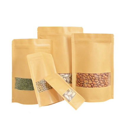 Kraft stand-up pouch natural brown pouches with diagonal resting bag showing expanding bottom gusset
