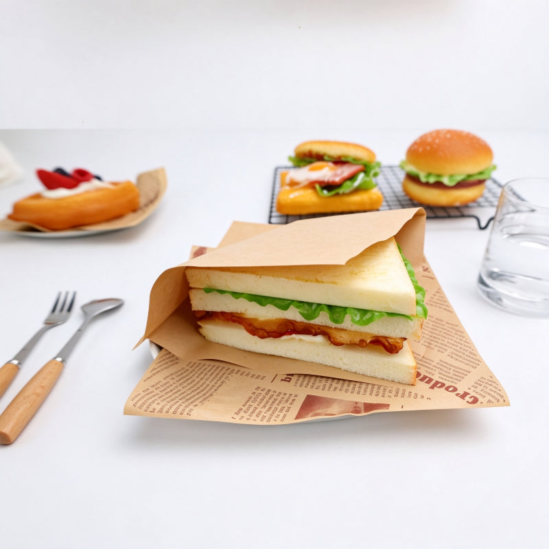 L-shaped greaseproof bag brown kraft sandwich wrap pouch