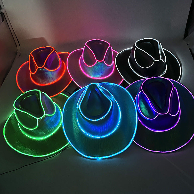 Assorted LED cowboy party hats in multiple colors and light styles