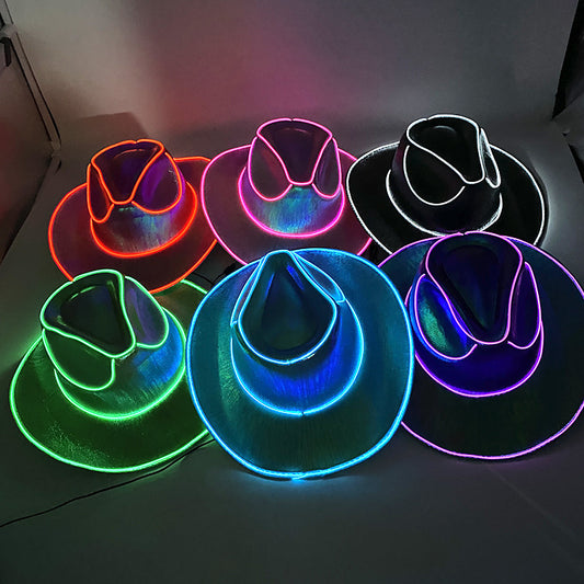 Wireless LED Cowboy Hat – Iridescent Glow in The Dark Costume Cap, 7 Color Changing Light Up Hat for Halloween Party & Stage Performance