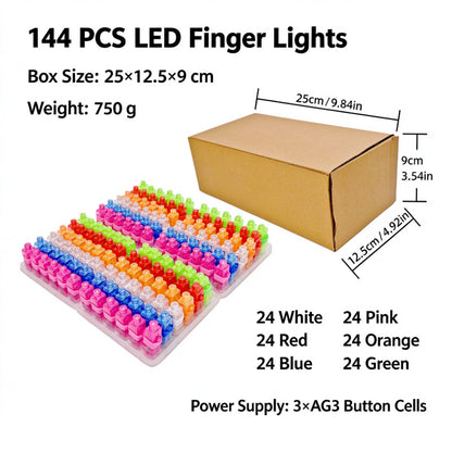 LED finger light 144 piece carton pack with dimensions