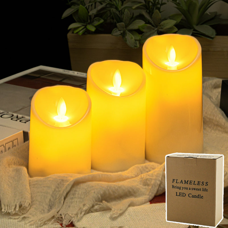 LED pillar candle 7.5 cm diameter moving flame 3-piece set