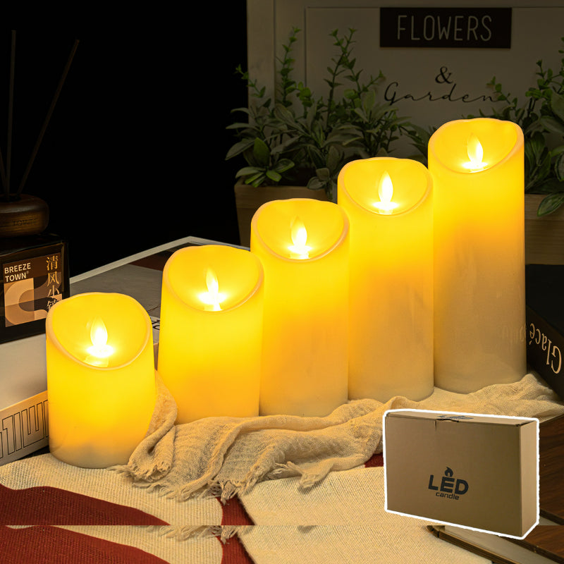 LED pillar candle 7.5 cm diameter moving flame 5-piece set