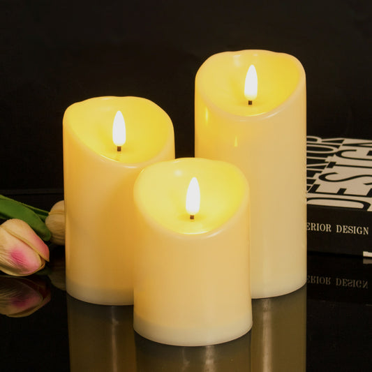LED pillar candle 7.5 cm diameter bullet wick 3-piece set