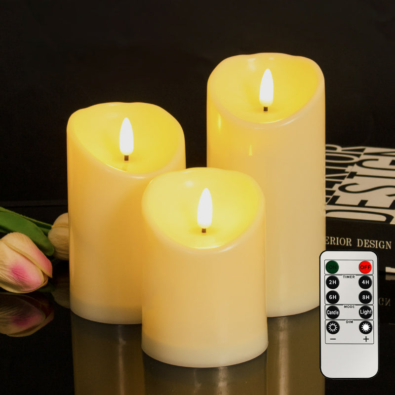 LED pillar candle 7.5 cm diameter bullet wick 3-piece set with remote control