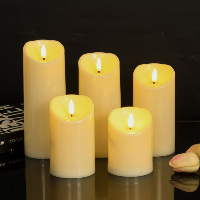 LED pillar candle 7.5 cm diameter bullet wick 5-piece set