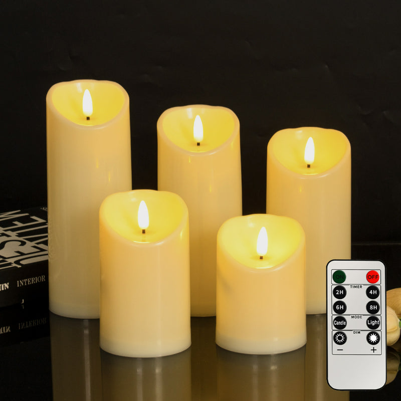 LED pillar candle 7.5 cm diameter bullet wick 5-piece set with remote control