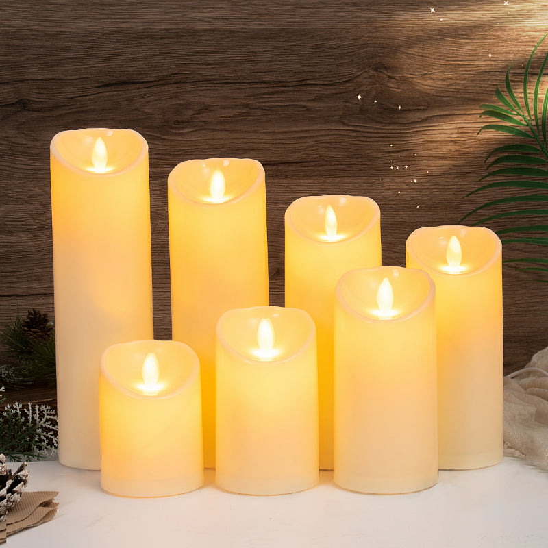LED pillar candle multi-height tiered cluster arrangement