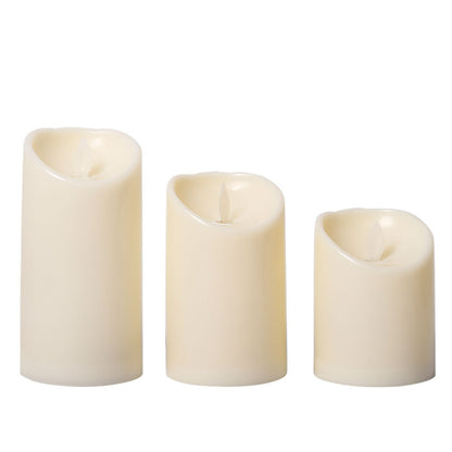 LED pillar candle unlit wave-edge melted rim detail view