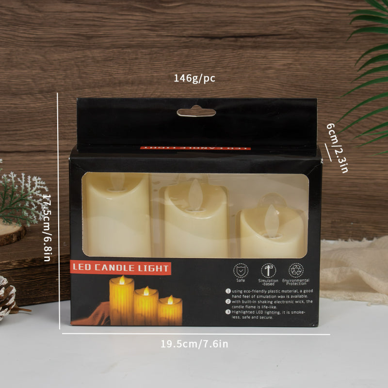 LED pillar candle 5 cm diameter 3-piece tiered set
