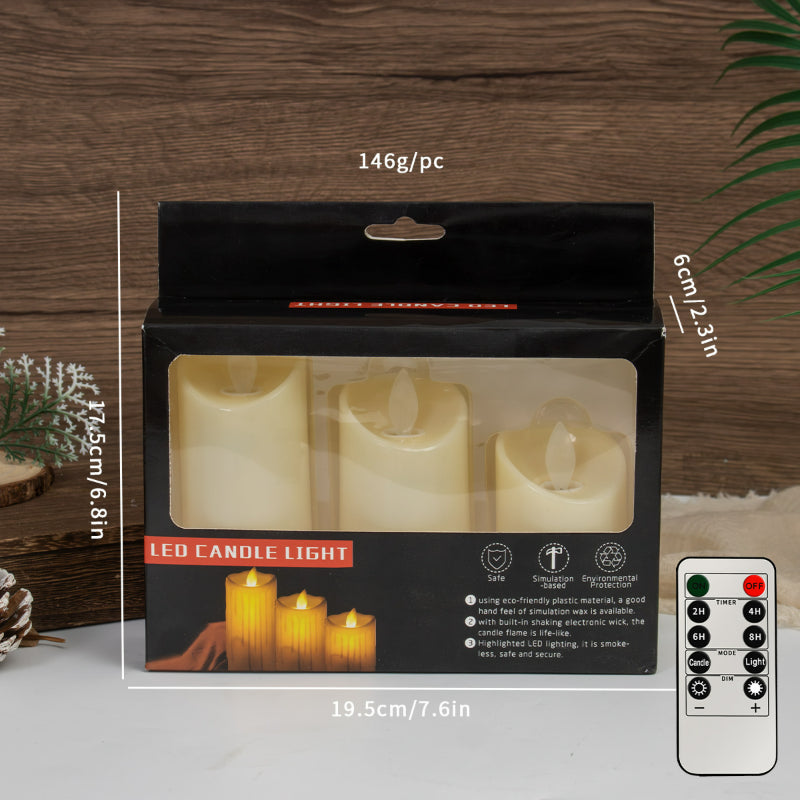 LED pillar candle 5 cm diameter 3-piece set with remote control