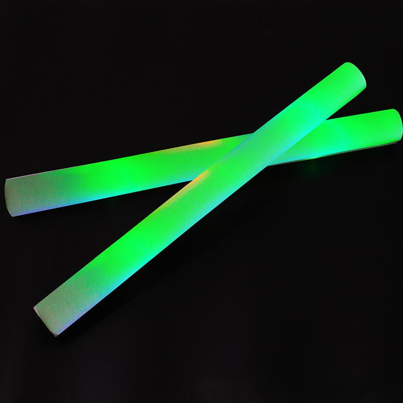 LED foam glow stick crossed pair green glowing batons