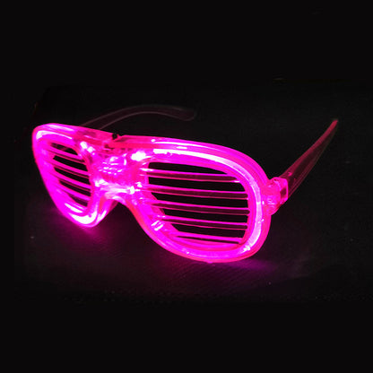 LED shutter glasses hot pink illumination angled perspective view