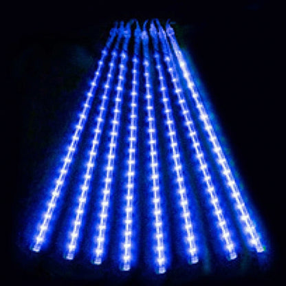 LED meteor shower light fanned tubes blue illuminated display