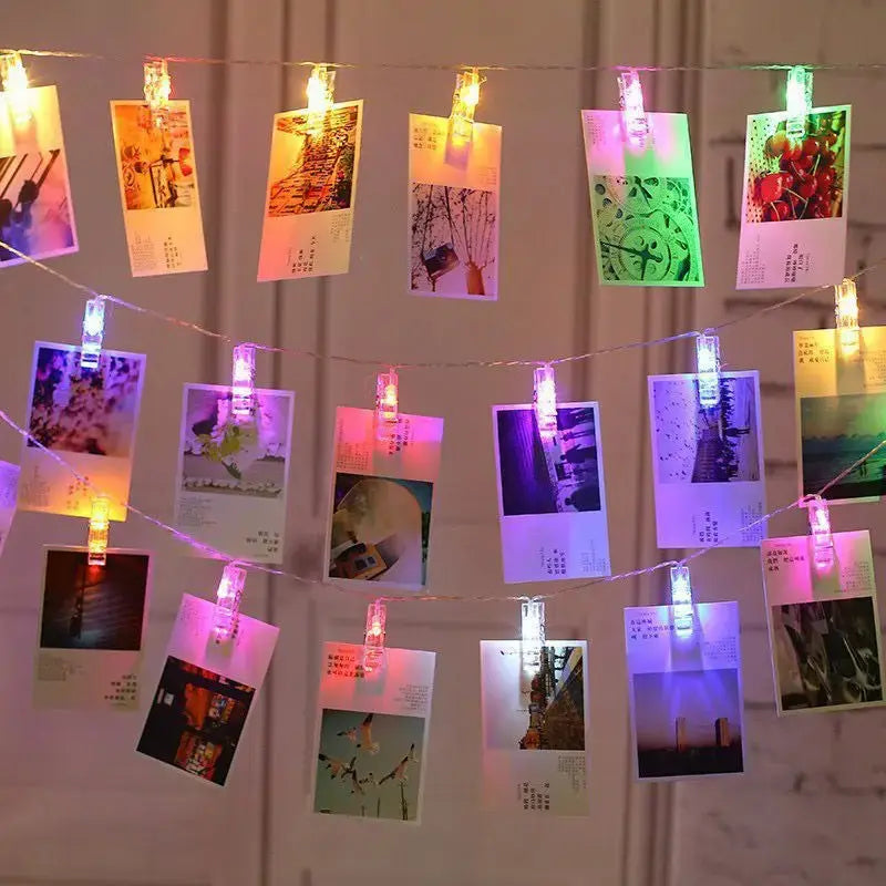 LED photo clip string light multi strand wall hanging display