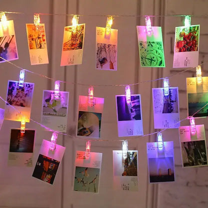 LED photo clip string light multi strand wall hanging display