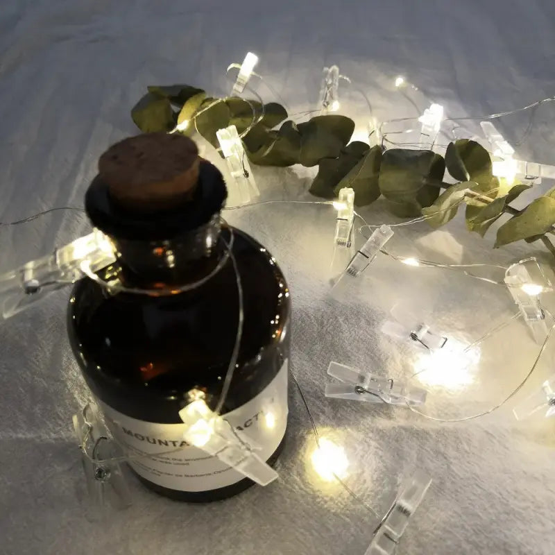 LED photo clip string light flexible strand wrapped display accent