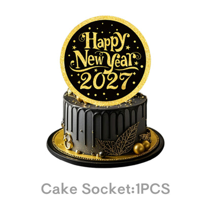 2027 Black Gold Happy New Year Party Set, Banner, Paper Plates, Paper Cups, Tablecloth & Disposable Tableware