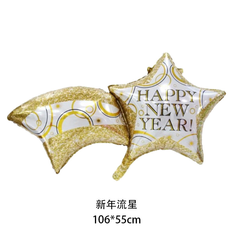 Happy New Year Balloons, Wine Bottle & Meteor Foil Set for Party Decor