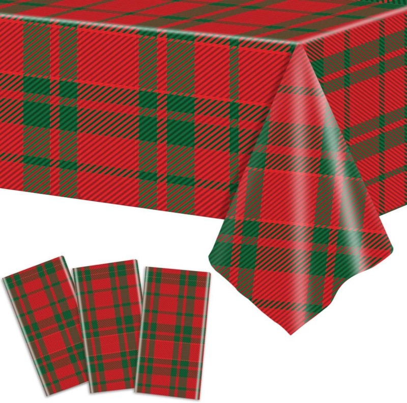 Disposable Christmas Party Tablecloth – Red Snowflake & Gingerbread Man PE Waterproof Cover for Holiday, Wedding & Festive Table Decor