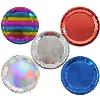 Custom Gold Foil Paper Plates - Heavy Duty 300g Disposable Laser Round Plates for Events