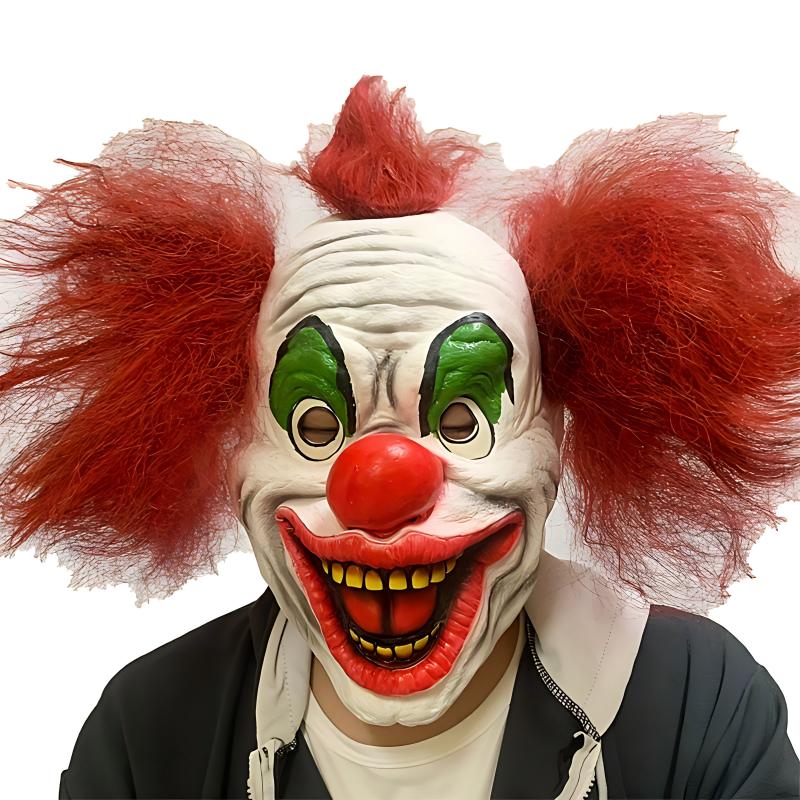 Funny Clown Face Mask with Crazy Hair Wig – Halloween Joker Costume Set for Masquerade Ball, Stage Show & Prank Party