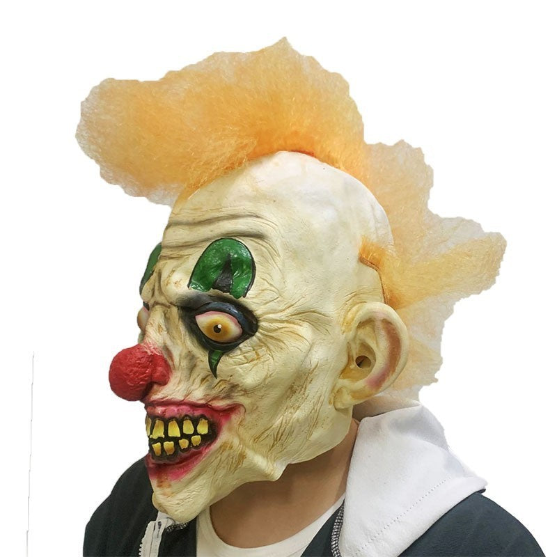 Funny Clown Face Mask with Crazy Hair Wig – Halloween Joker Costume Set for Masquerade Ball, Stage Show & Prank Party