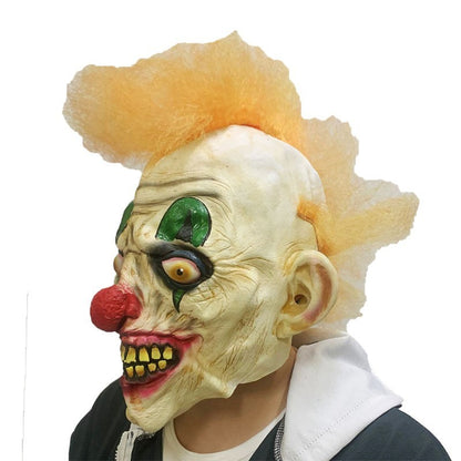 Funny Clown Face Mask with Crazy Hair Wig – Halloween Joker Costume Set for Masquerade Ball, Stage Show & Prank Party