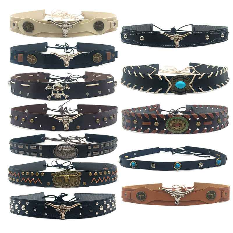 Leather cowboy hat bands 12 style assortment