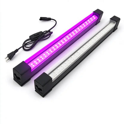 UV black light bar illuminated purple and unlit pair