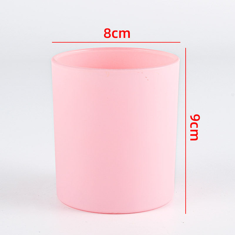 Glass candle vessel matte pink 315ml medium size front view