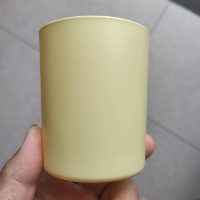 Glass candle vessel matte yellow 220ml compact size front view