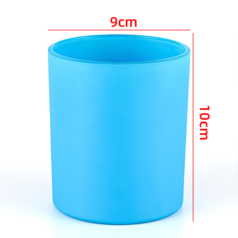 Glass candle vessel matte blue 430ml large size front view
