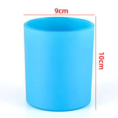 Glass candle vessel matte blue 430ml large size front view