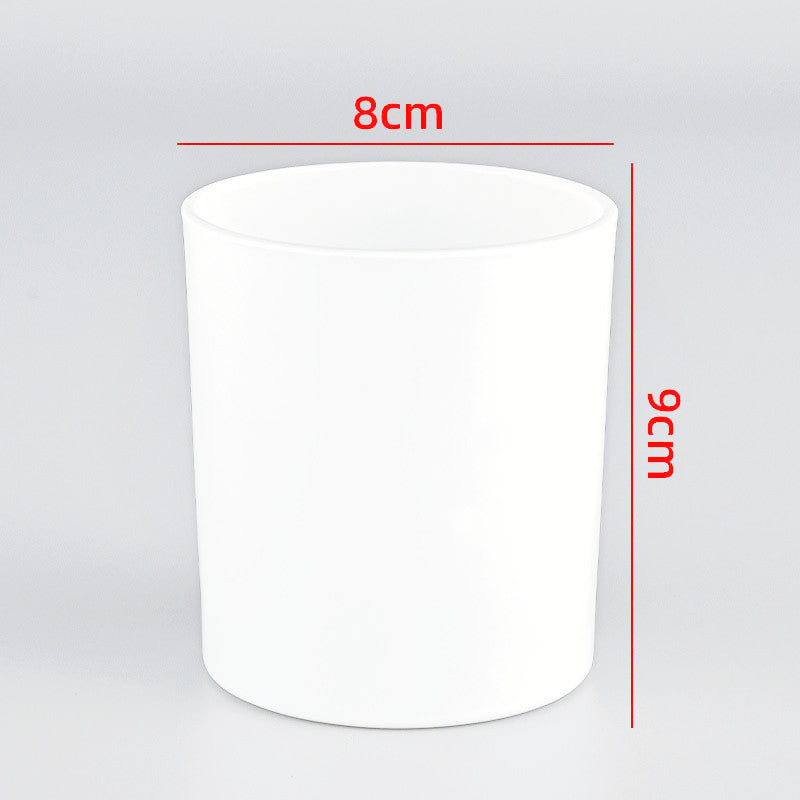 Glass candle vessel glossy white 315ml medium size front view