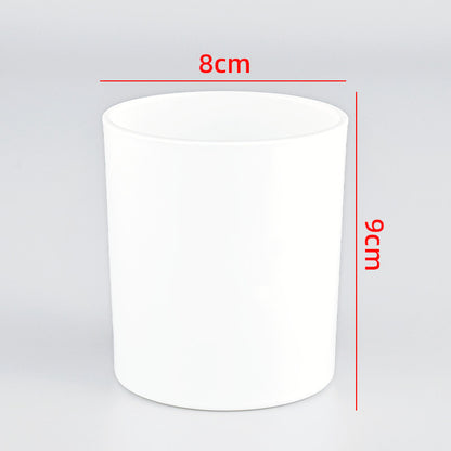 Glass candle vessel glossy white 315ml medium size front view