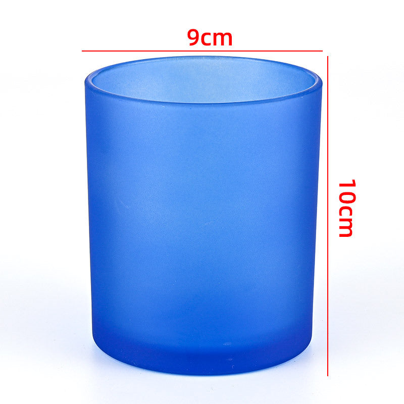 Glass candle vessel frosted blue 430ml large translucent finish